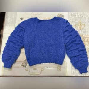 Chunky Sweater, Blue Ruffled, Sleeve Sweater Size M